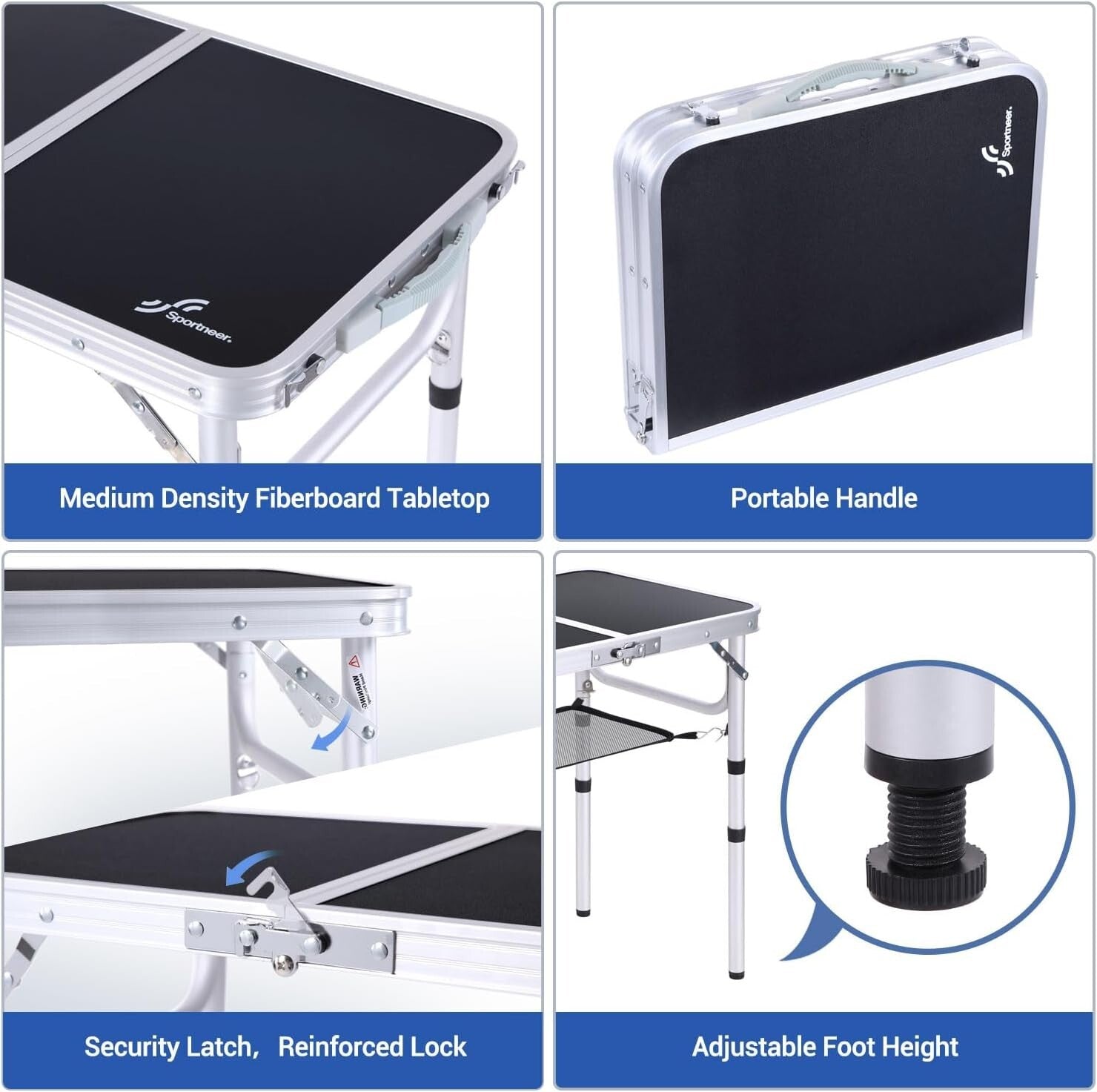 Adjustable Hiking Table with Mesh Storage - Portable Folding Table (23.6"x15.7")