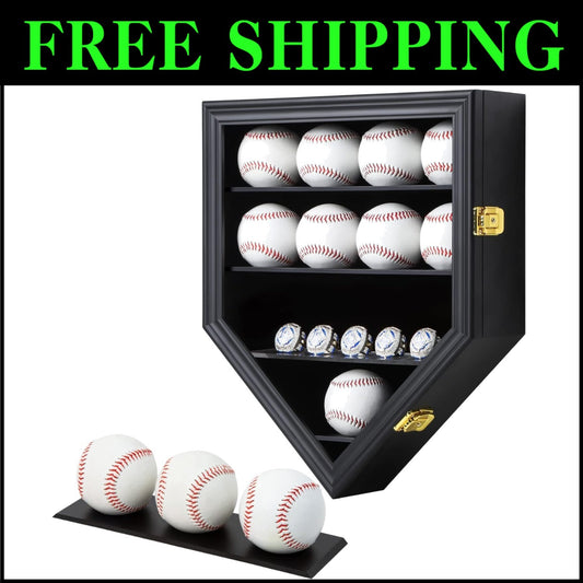 Exquisite Shatterproof Baseball Wall Mount Display Case - Holds 12 Balls & Rings