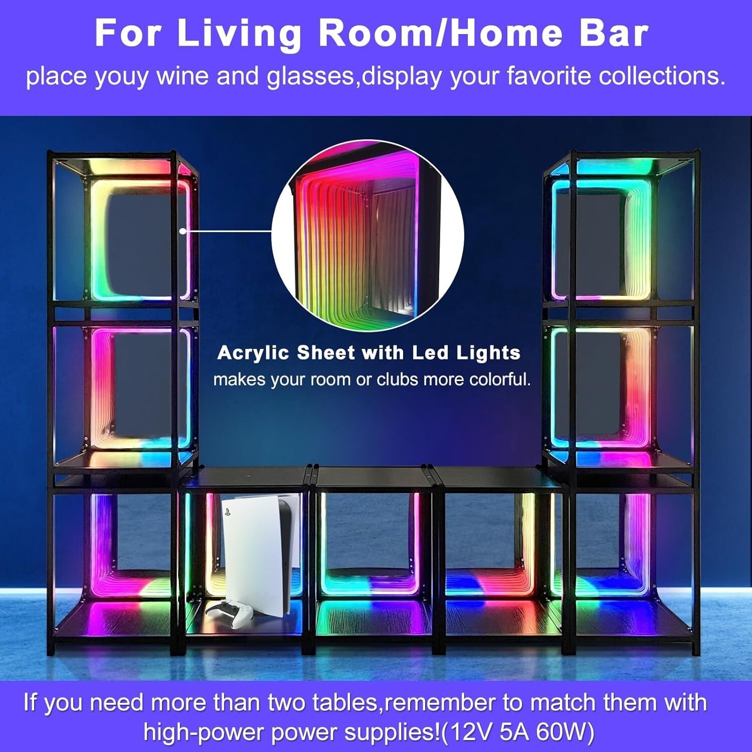 Stylish RGBW Infinity Mirror Storage Cabinet - Perfect for Bedroom or Gaming