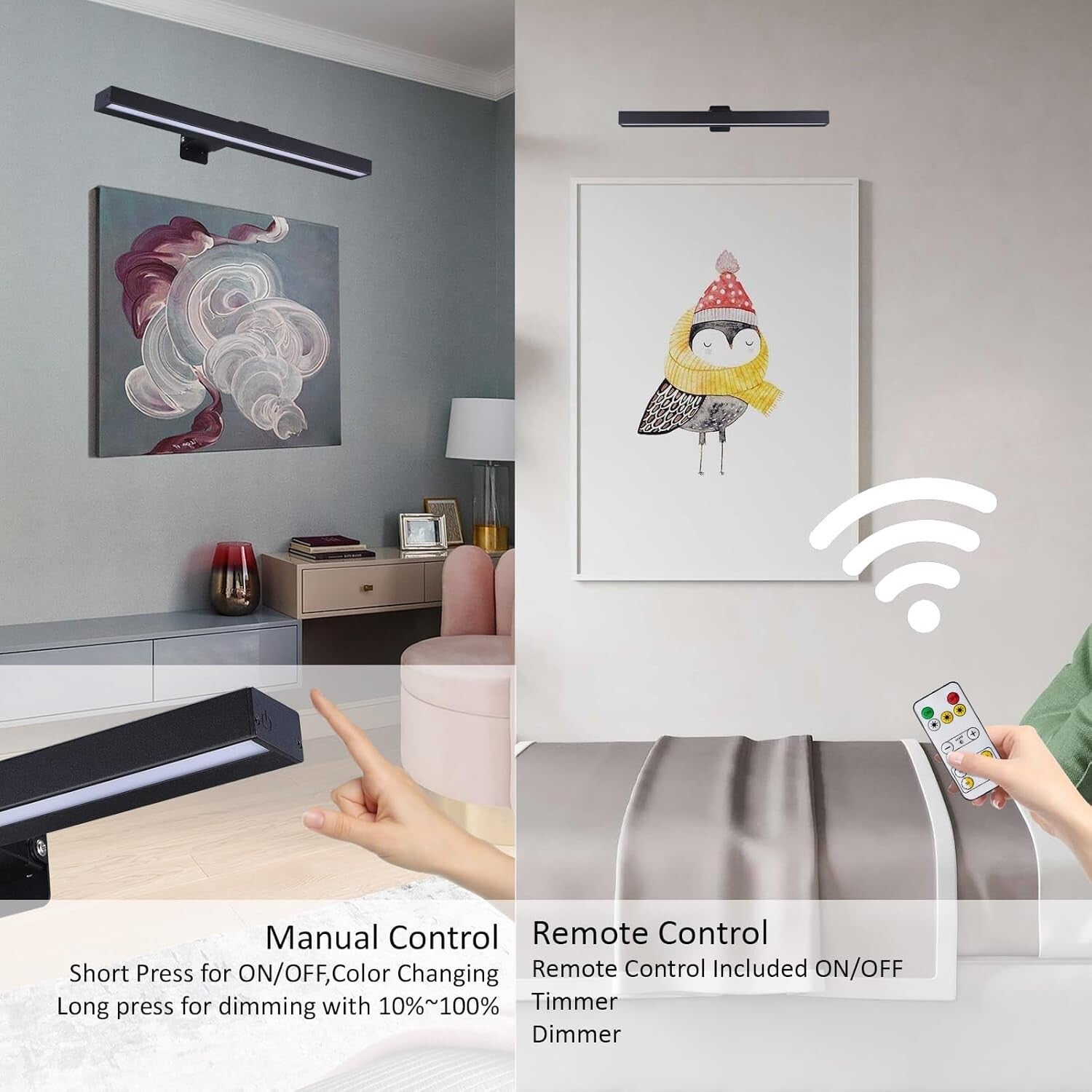 Rechargeable Battery-Operated LED Picture Light with Timer - 3 Colors, 2-Pack