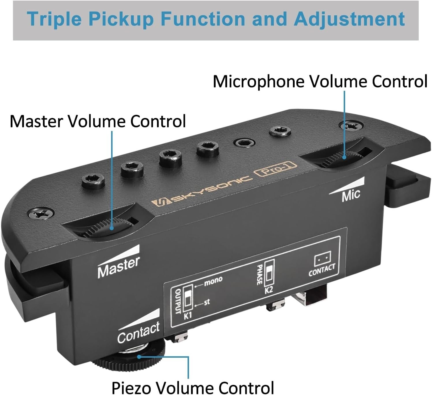 Magnetic and Piezo Acoustic Guitar Pickup with Master Volume Control - 90-105mm