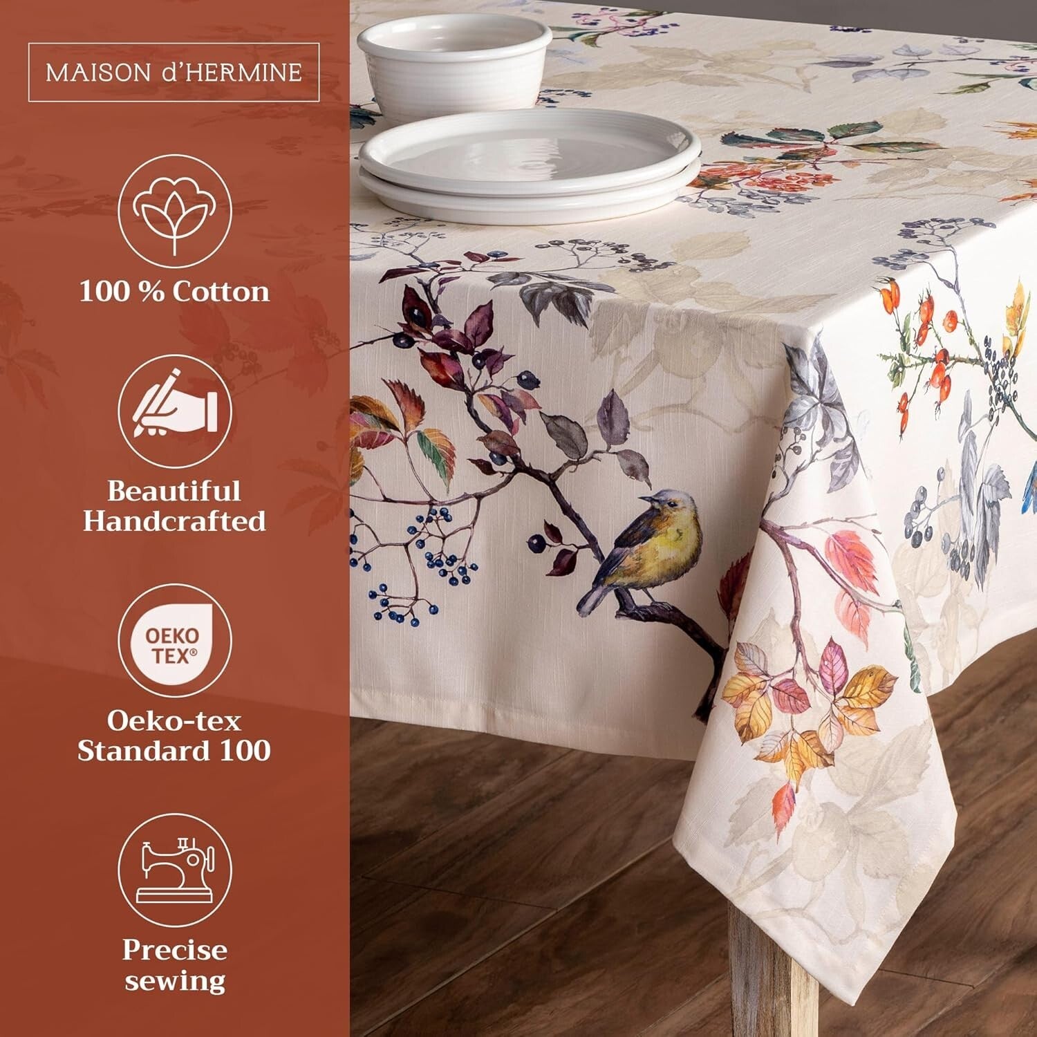 Handcrafted European Style Cotton Tablecloth - 120" x 60" for Ultimate Elegance