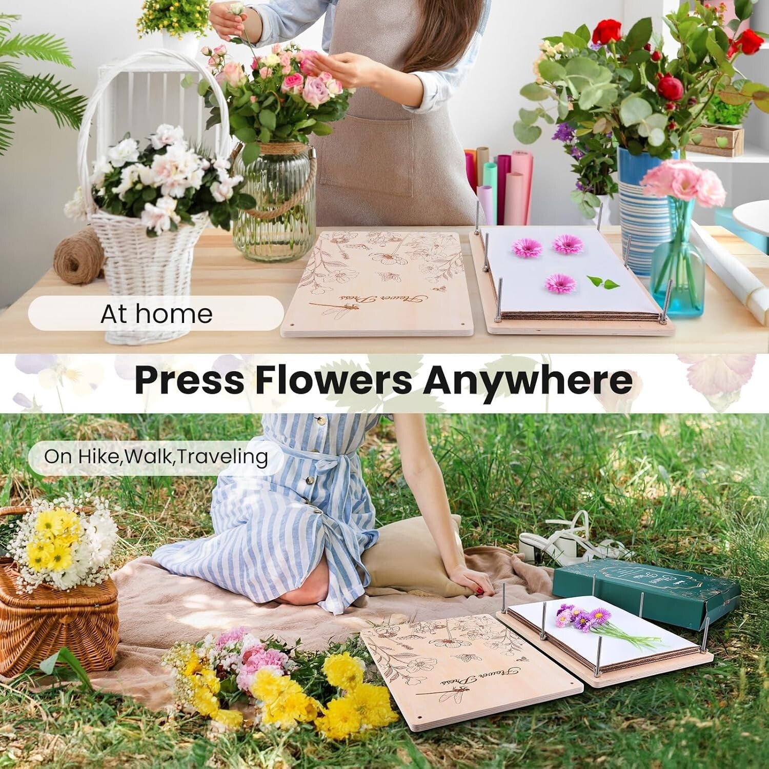 Adjustable Pressure 17"x12" Flower Press for Preserving Blooms - Rustic Design