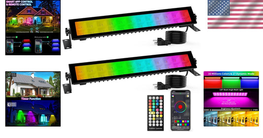 2 Pack RGB+ Warm White LED Wash Light Bar with Music Sync & Timer Function