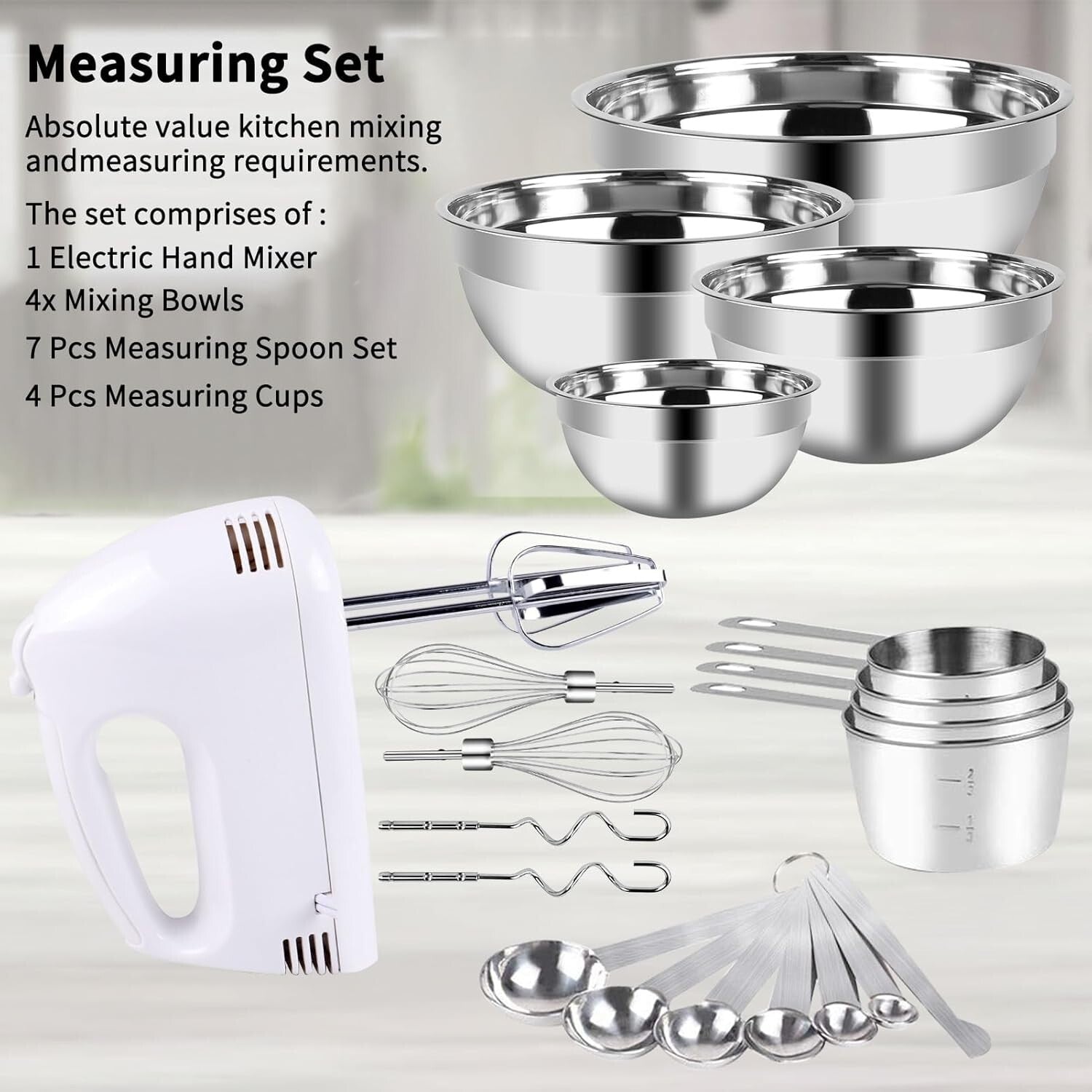All-in-One Kitchen Mixing Set: 5-Speed Hand Mixer with Stainless Steel Bowls