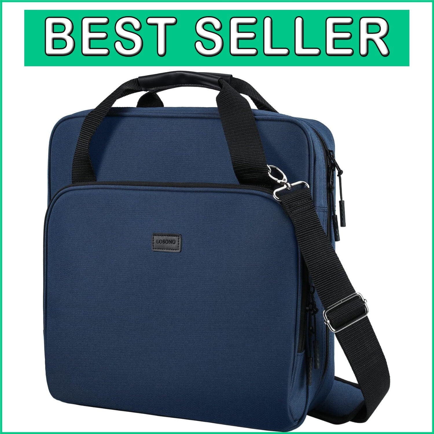 Dark Blue 3-Ring Zipper Binder with Multiple Pockets & Comfortable Strap