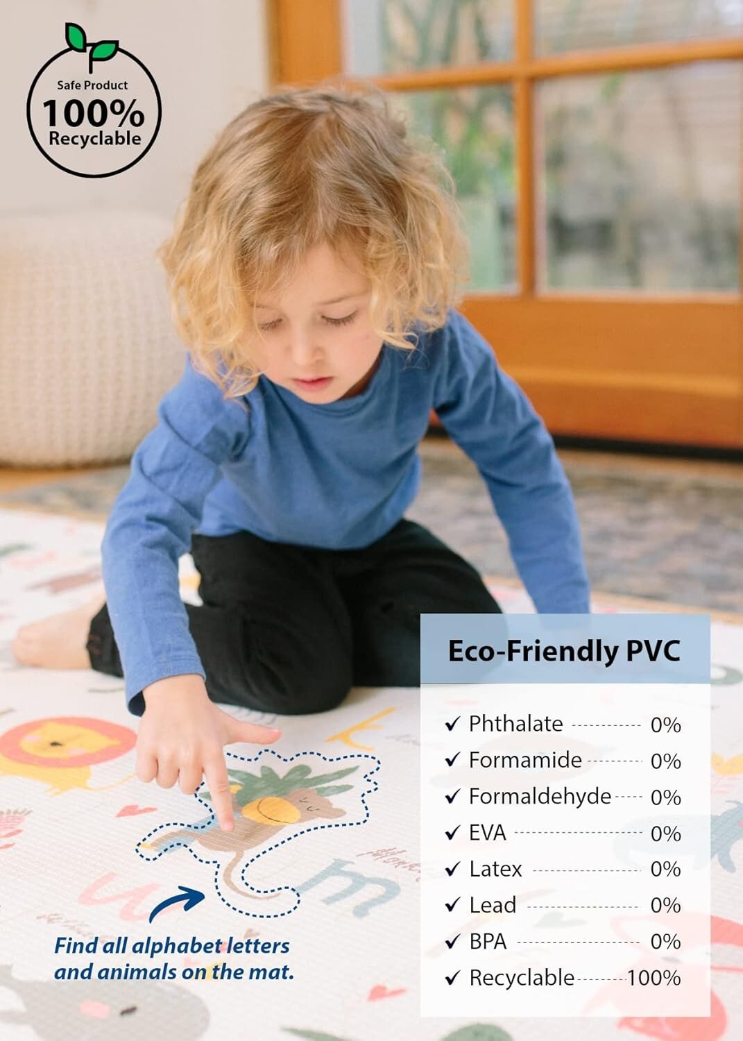 Large Moroccan Blue Play Mat: Eco-Friendly Reversible & Waterproof for Kids