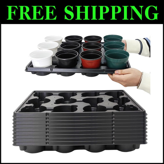 10-Pack 4-Inch Nursery Pot Trays - Durable Black Seedling Carriers with Drainage