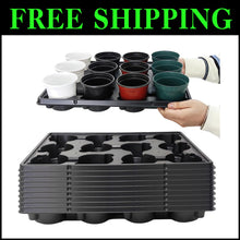 Load image into Gallery viewer, 10-Pack 4-Inch Nursery Pot Trays - Durable Black Seedling Carriers with Drainage