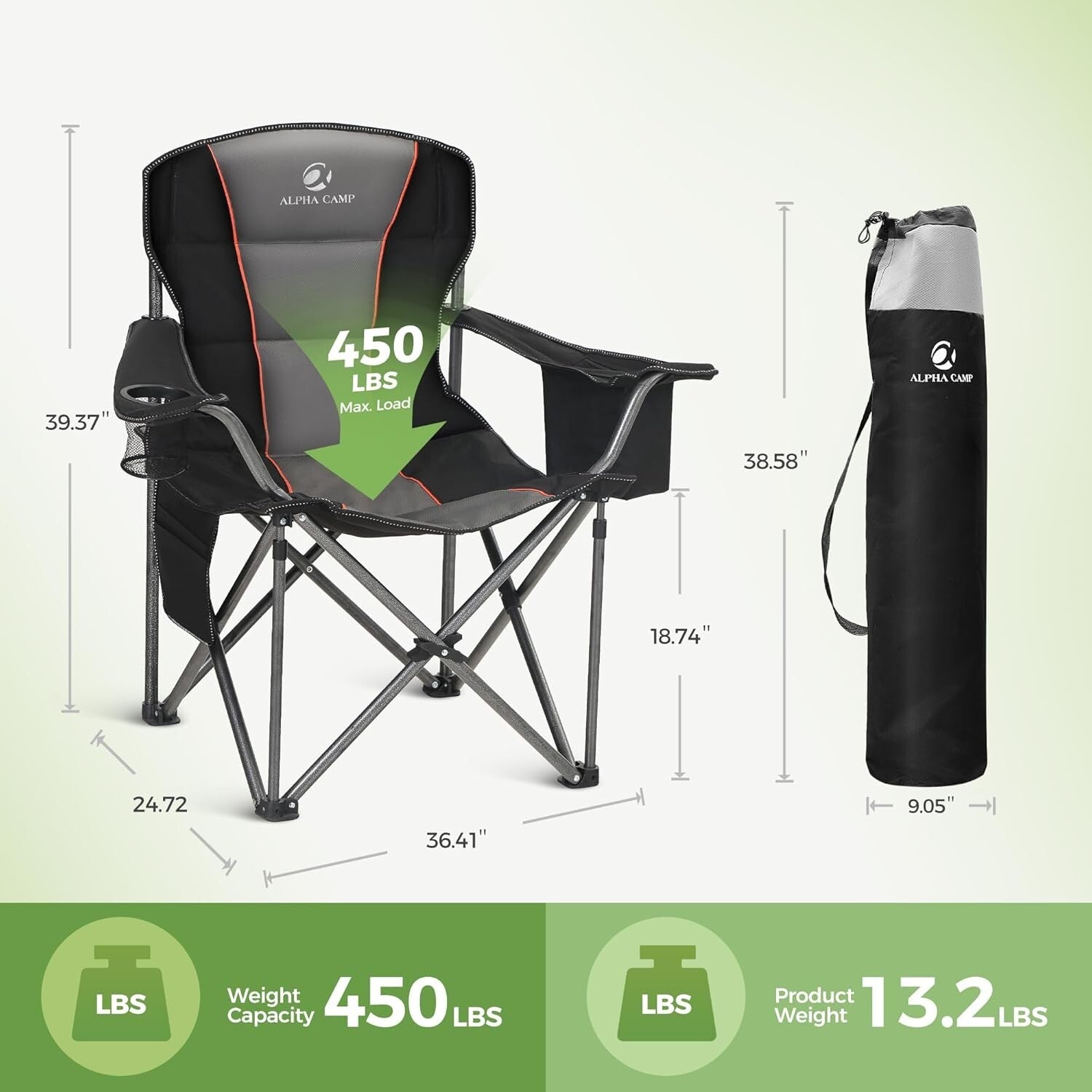 Ergonomic Padded Folding Camping Chair with Cooler & Cup Holder - Twin Pack