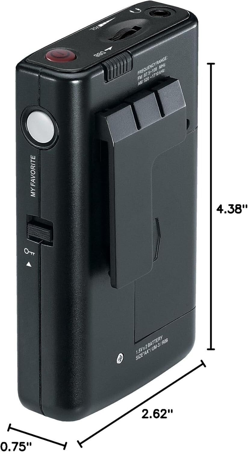 Compact AM/FM Synthesized Pocket Radio with 19 Presets & Earbuds Included