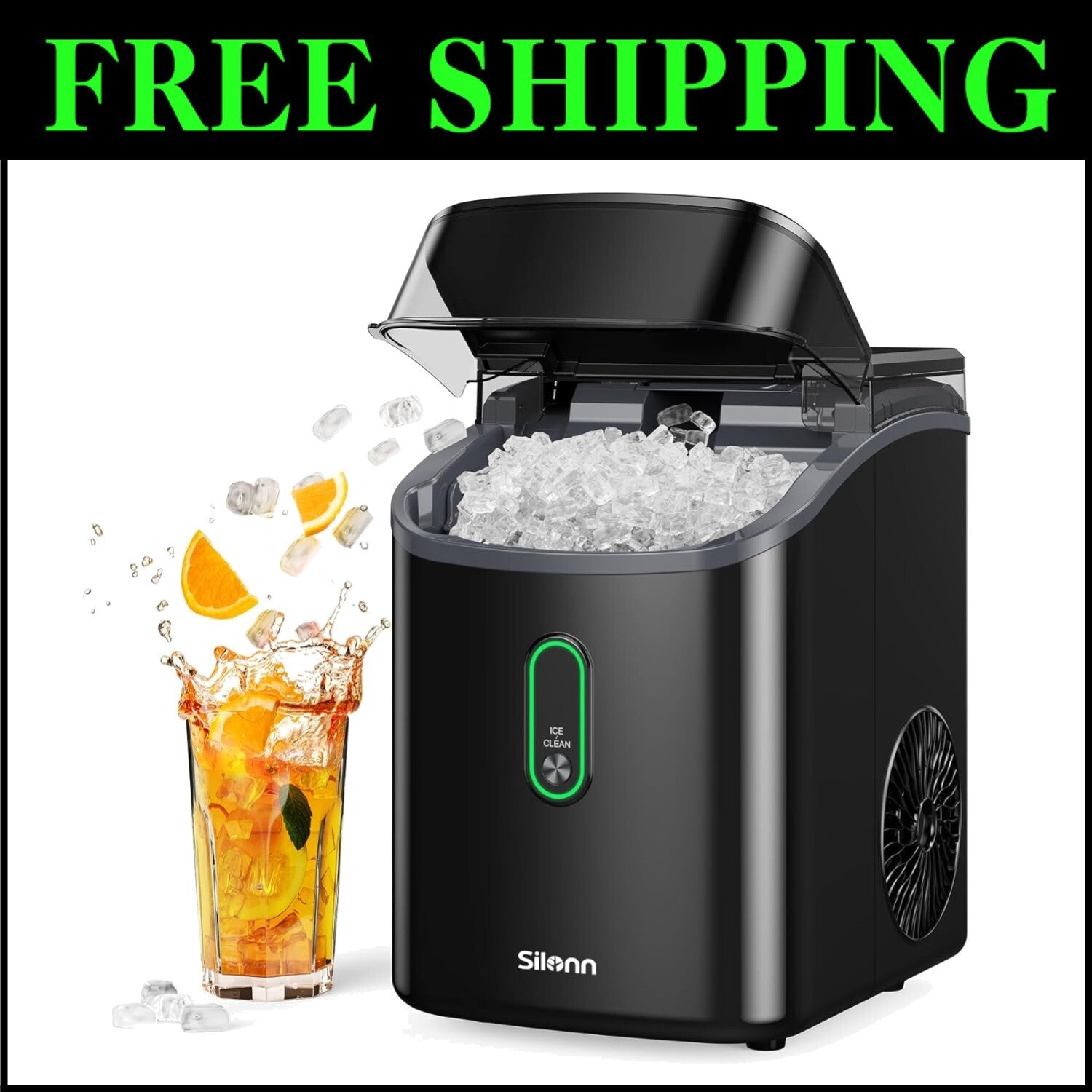Compact Nugget Ice Maker with Self-Cleaning Feature - 33 Lbs Daily Capacity