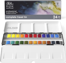 Load image into Gallery viewer, Vibrant Watercolor Set: 24 Half Pans in Elegant Metal Box for Instant Artistry