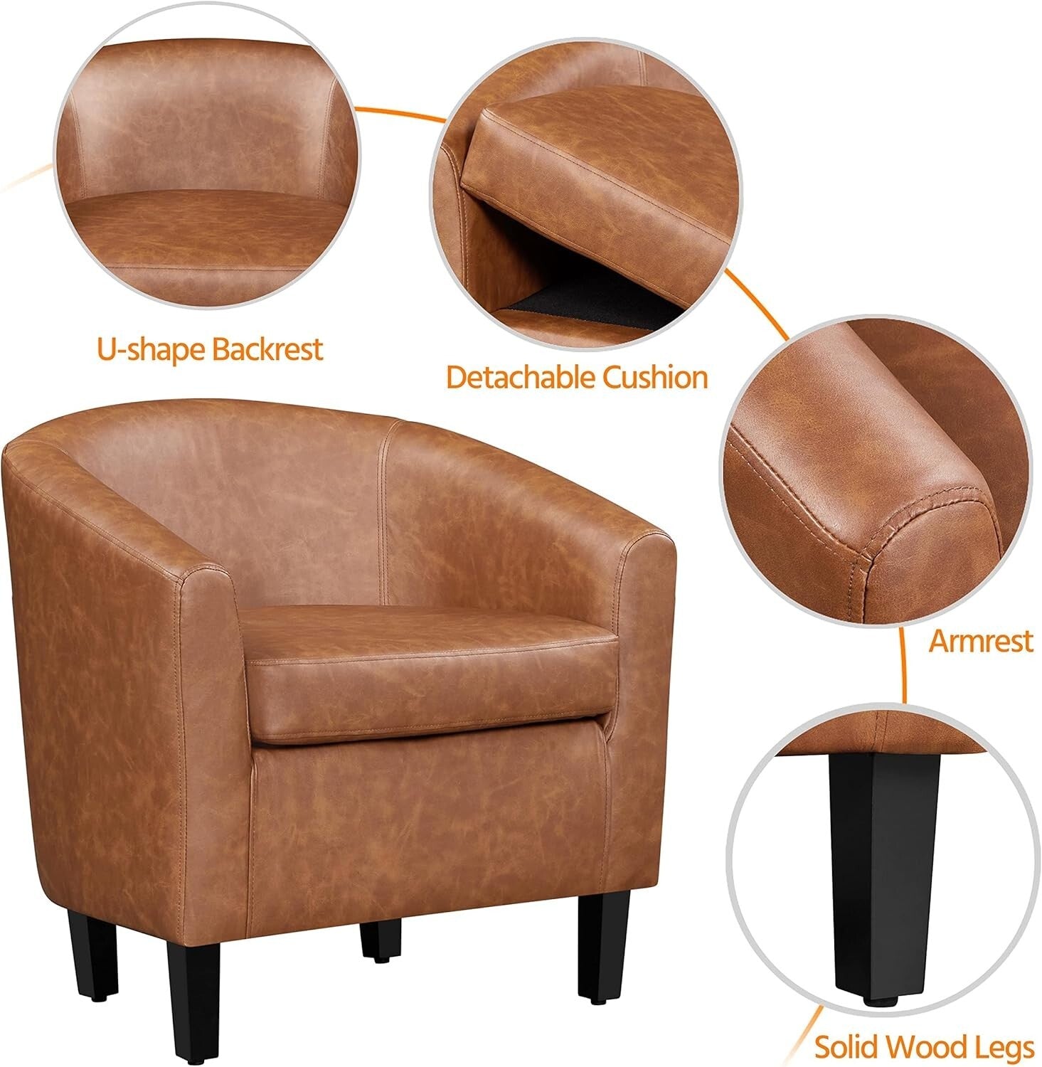 Modern Faux Leather Club Chair with Soft Seat for Living Room & Office Use
