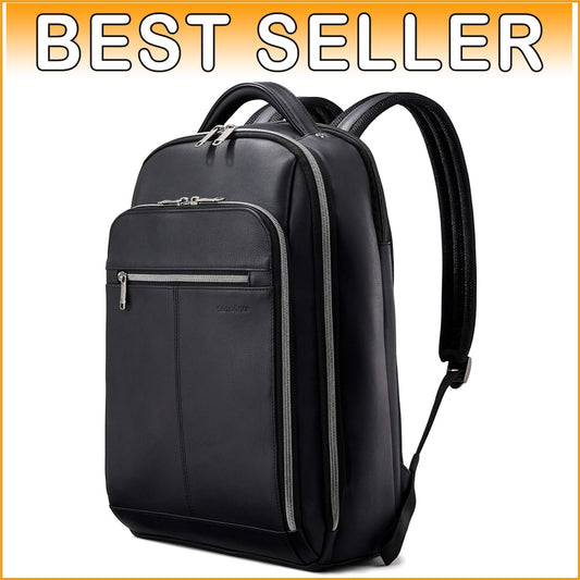 Classic Black Leather Laptop Backpack - Stylish & Spacious for Professionals