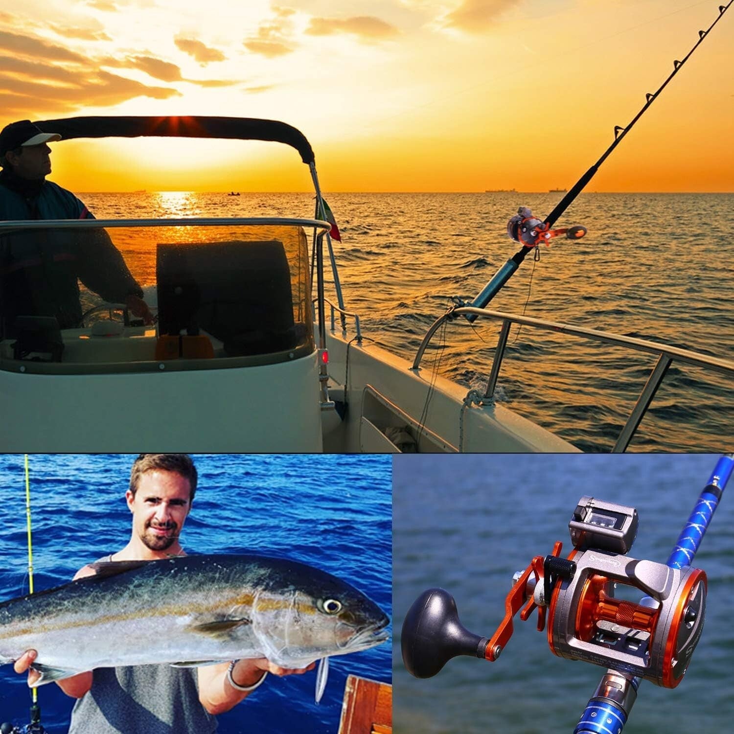 Right Handed Trolling Fishing Reel with Anti-Reverse and Quick Line Retrieval