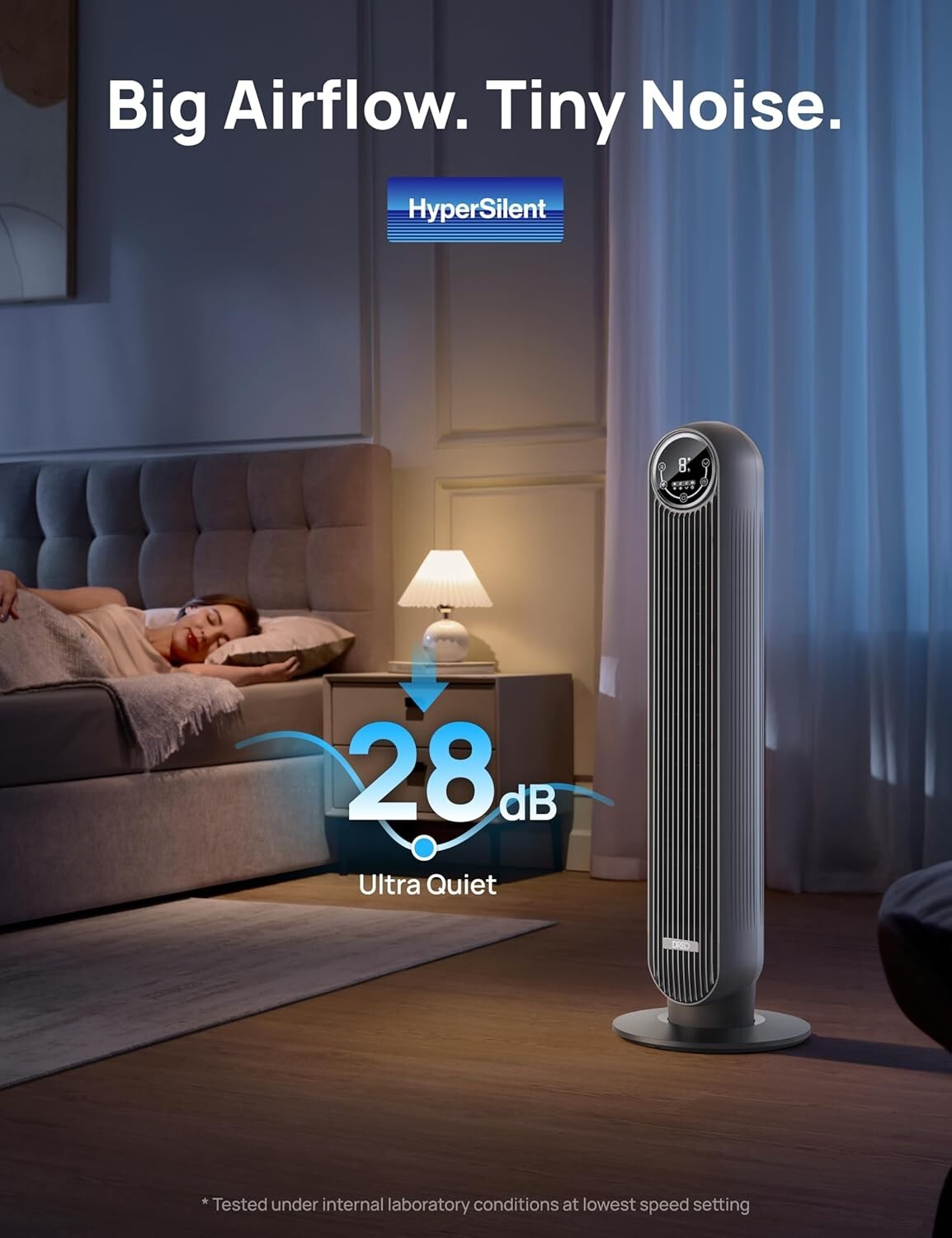 Quiet 90° Oscillating Tower Fan with Touch & Remote Control - Ideal for Bedrooms