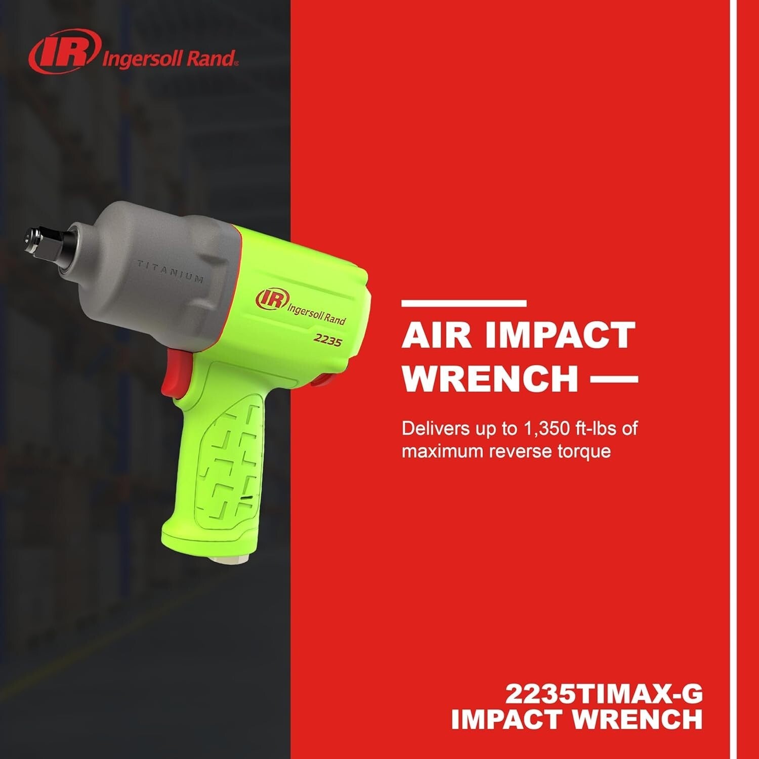 1/2" Air Impact Wrench - Lightweight 4.6 lbs, 1,350 ft-lbs Torque, Titanium Case