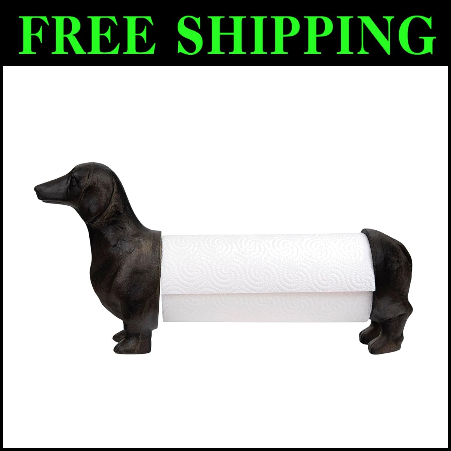 Antiqued Bronze Dachshund Paper Towel Holder - Whimsical Kitchen Decor