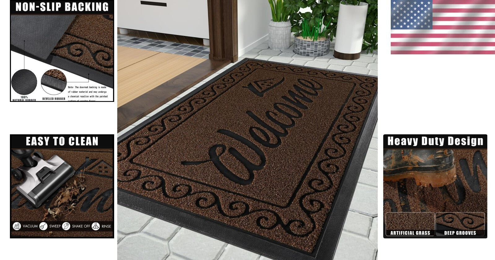 Elegant Striped Welcome Mat, 36x24 Inch Easy Clean for High Traffic Areas