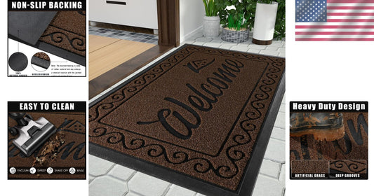 Elegant Striped Welcome Mat, 36x24 Inch Easy Clean for High Traffic Areas
