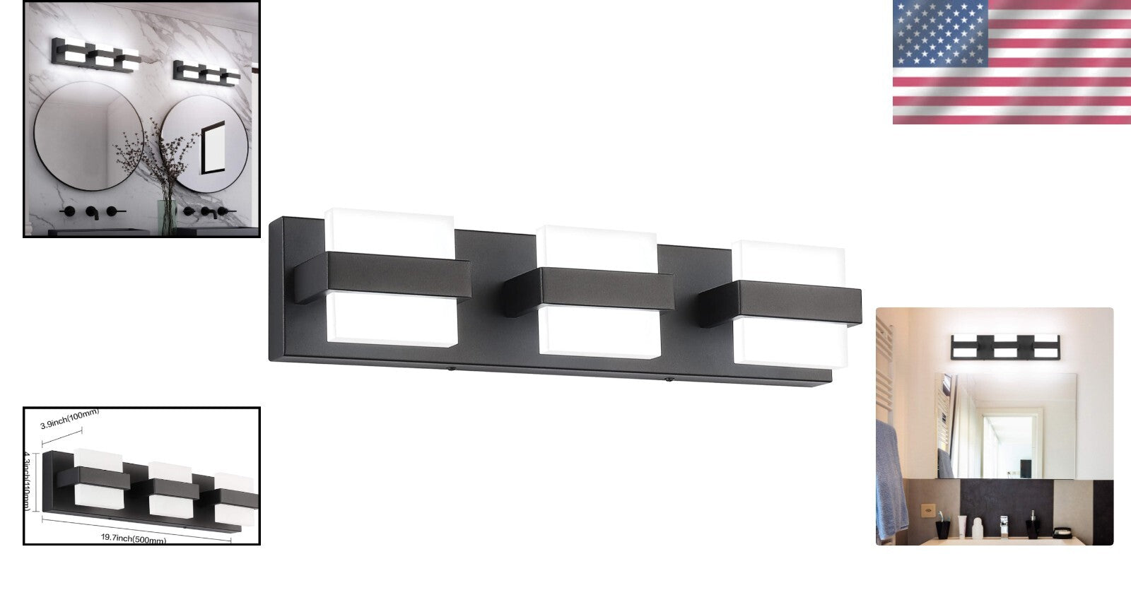 Durable 3-Light Black Vanity Light – Elegant LED Fixture for Various Settings