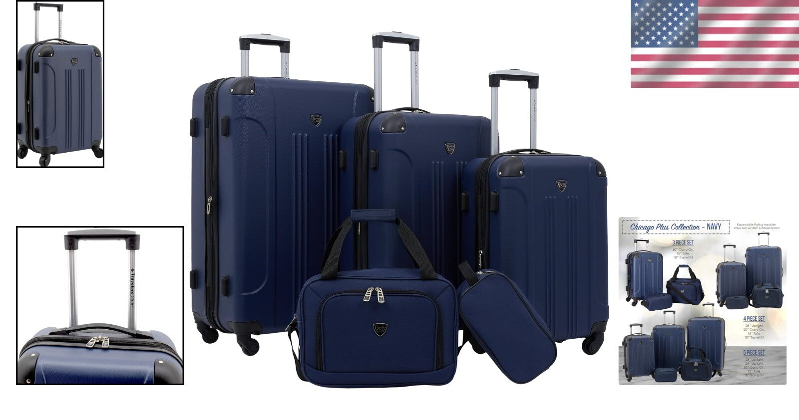 Navy Blue Chicago Hardside Expandable Luggage Set - 5 Pieces for Every Journey