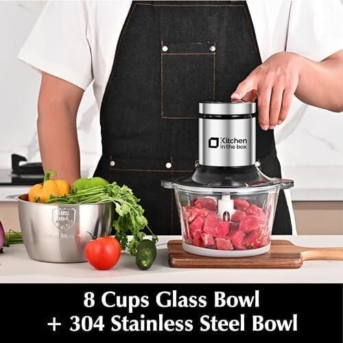 400W Electric Food Processor: Meat Grinder & Vegetable Chopper with 8-Cup Bowls