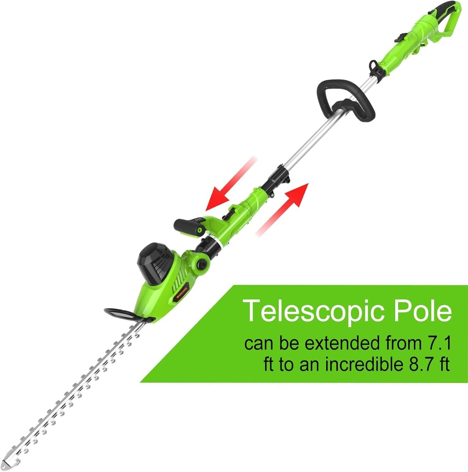 18-Inch Electric Hedge Trimmer w/ Dual-Action Blade & Telescopic Pole Reach