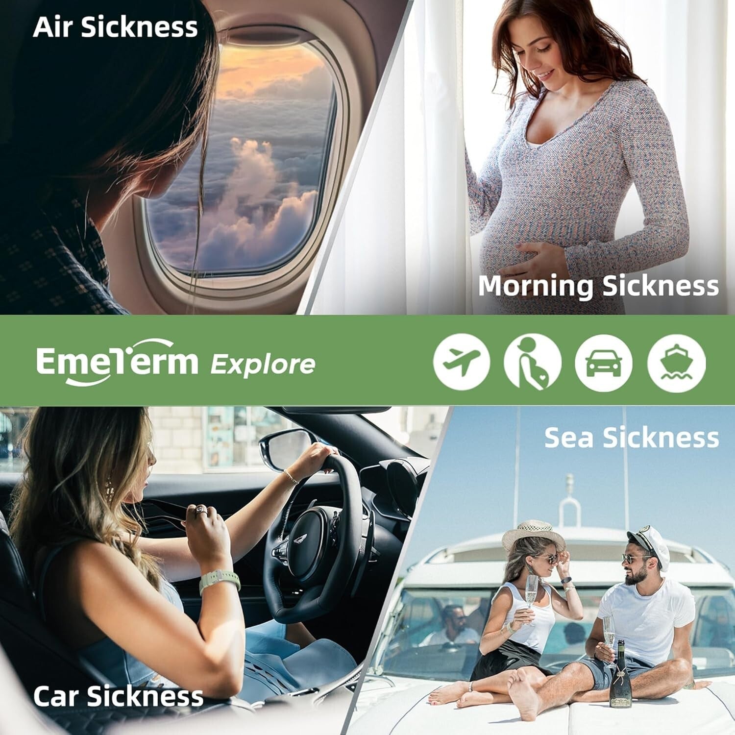 Mint Green Anti-Nausea Wristband - Waterproof Motion Sickness Relief Device