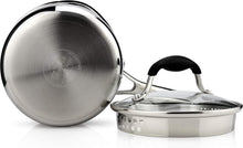 Load image into Gallery viewer, Premium Tri-Ply Stainless Steel Saucepan with Strainer Lid and Ergonomic Handle