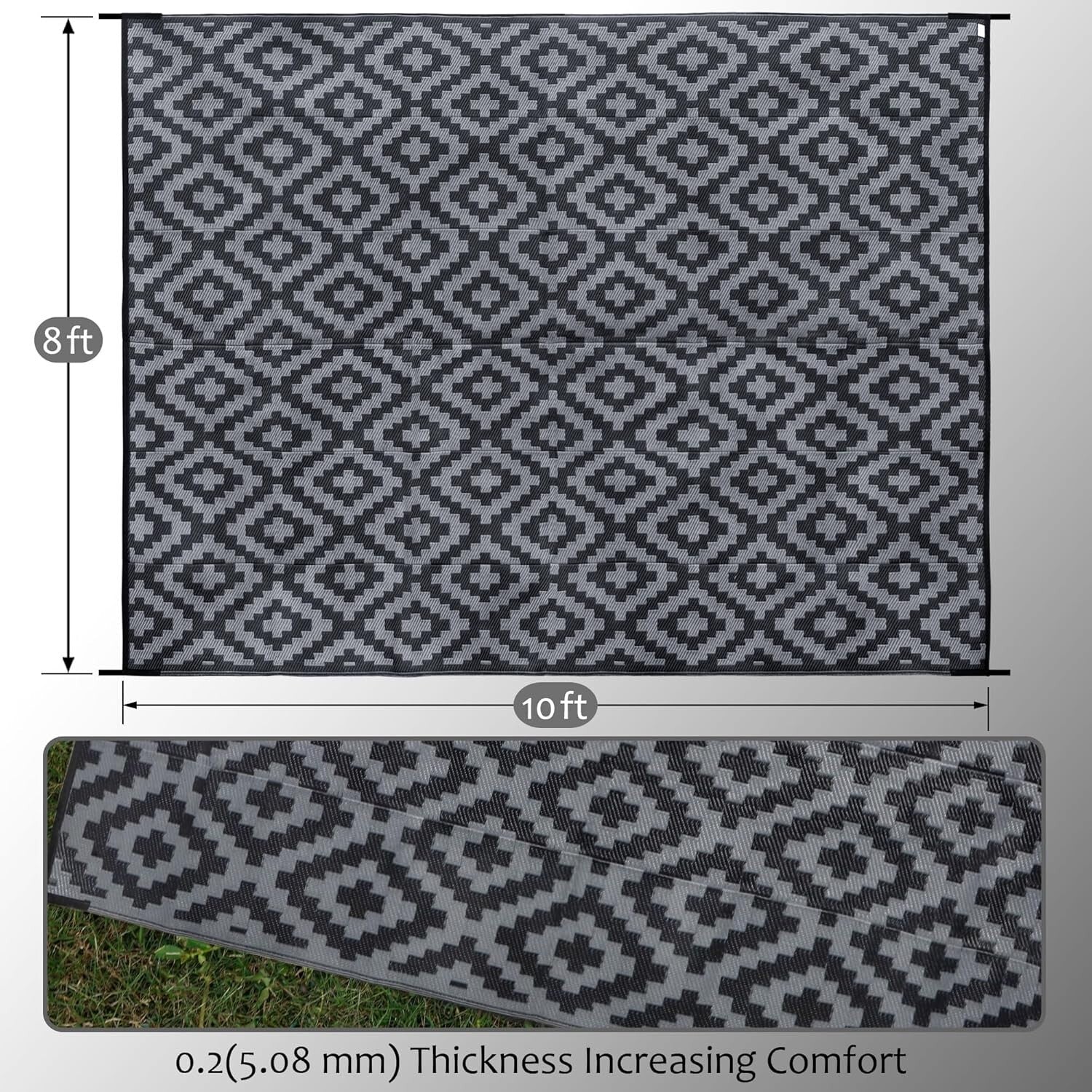 8x10 ft Reversible Lattice Area Rug - Easy Clean, Portable for Outdoor Fun