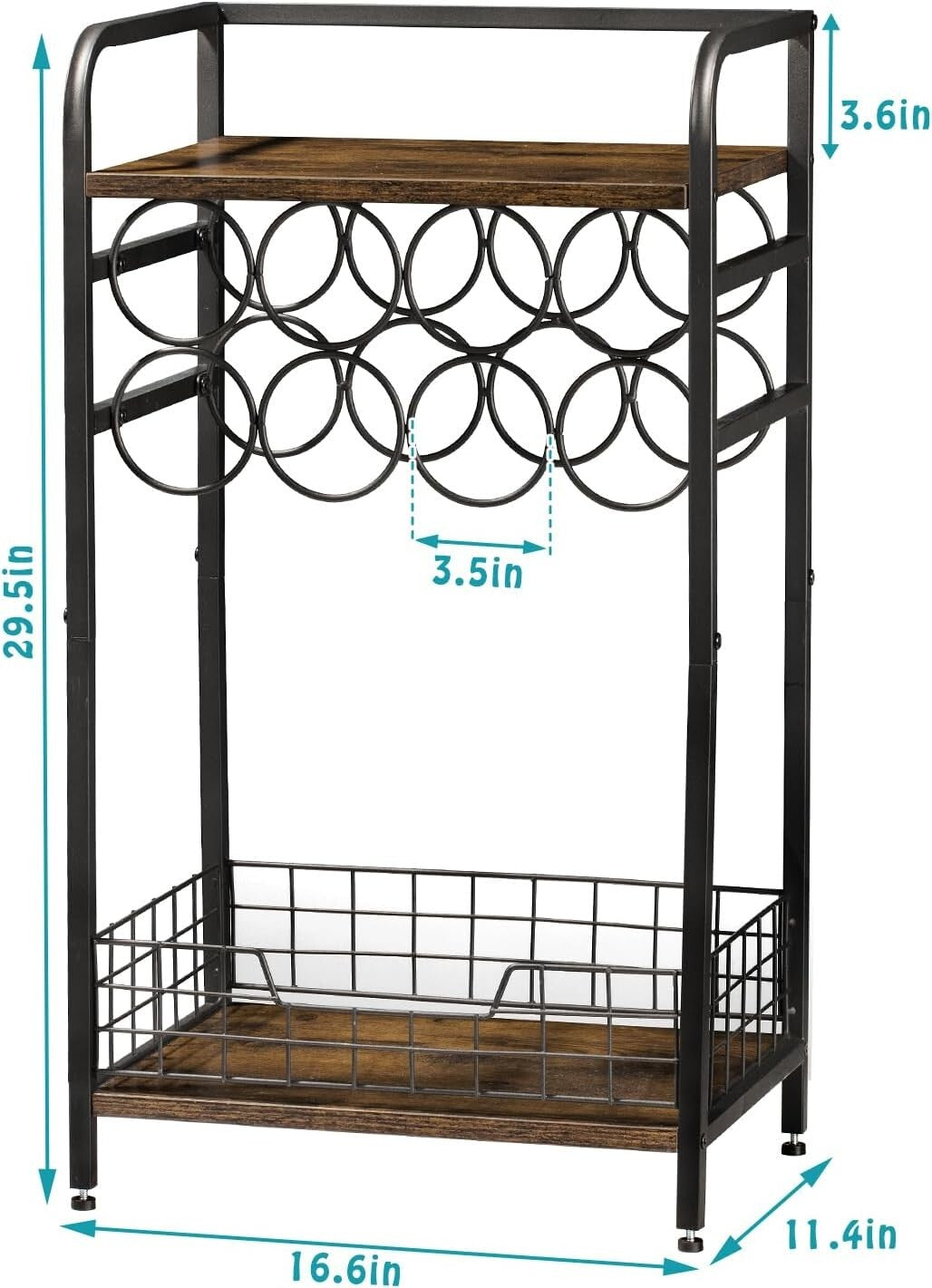 3-Tier Industrial-Chic Wine Bar Table with 8-Bottle Rack - Space-Saving Elegance