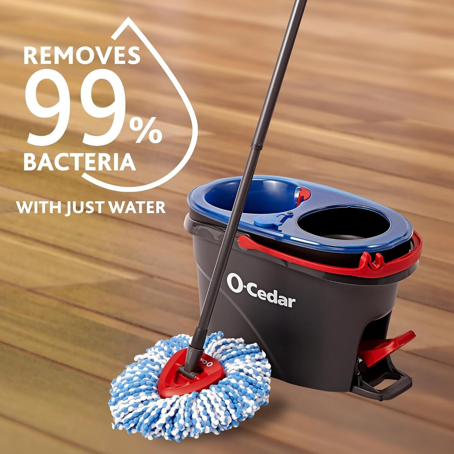 RinseClean Spin Mop System with Dual-Chamber Bucket & 2 Extra Microfiber Heads
