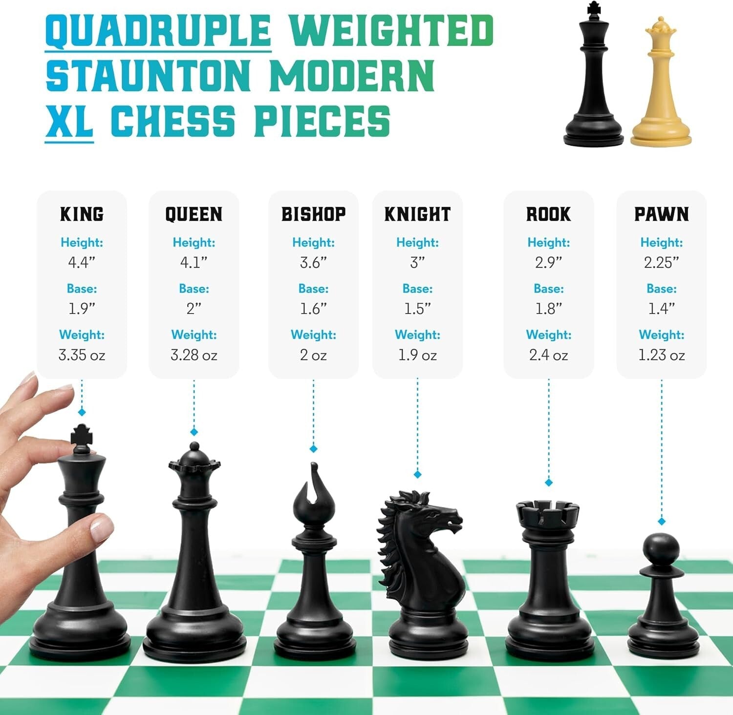 XL Quadruple Weighted Chess Set with Portable 20" Silicone Board - For All Ages