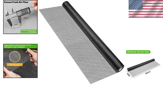Black Replacement Window Screen Roll 48in x 100ft - Breathable & Easy to Install