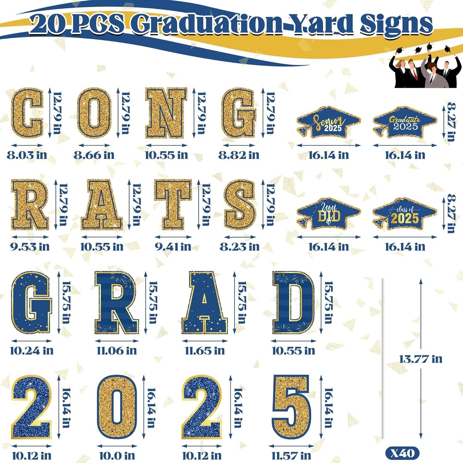 Durable Graduation Yard Decorations - 20 PCS 2025 Congrats Grad Signs & Stakes
