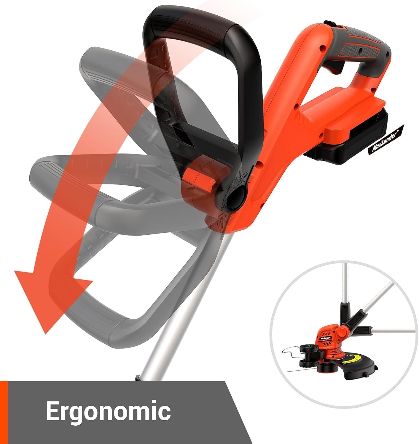 2-in-1 12'' Cordless String Trimmer & Edger with Long-Lasting Battery - Orange