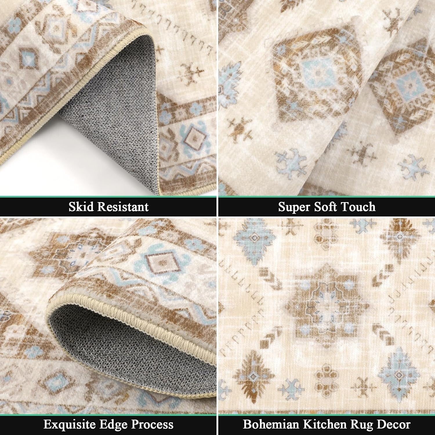 Elegant 3-Piece Kitchen Rug Set with Runner - Non-Slip & Stain Resistant