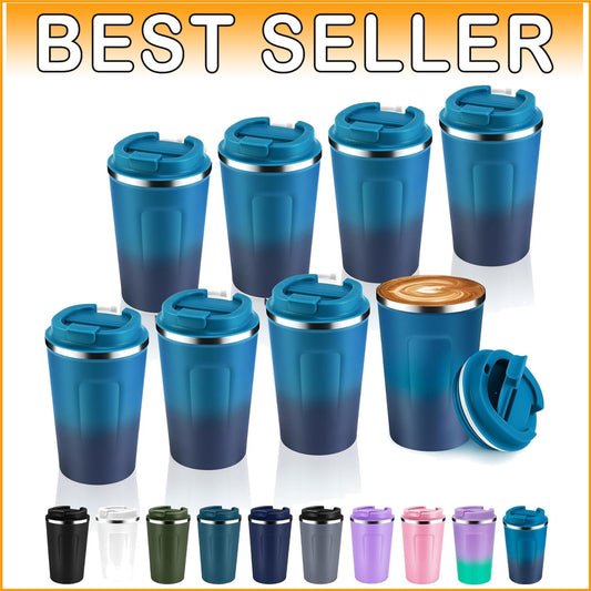 Durable 12 oz Double Wall Stainless Steel Travel Coffee Mugs - 8 Set, Leak Proof