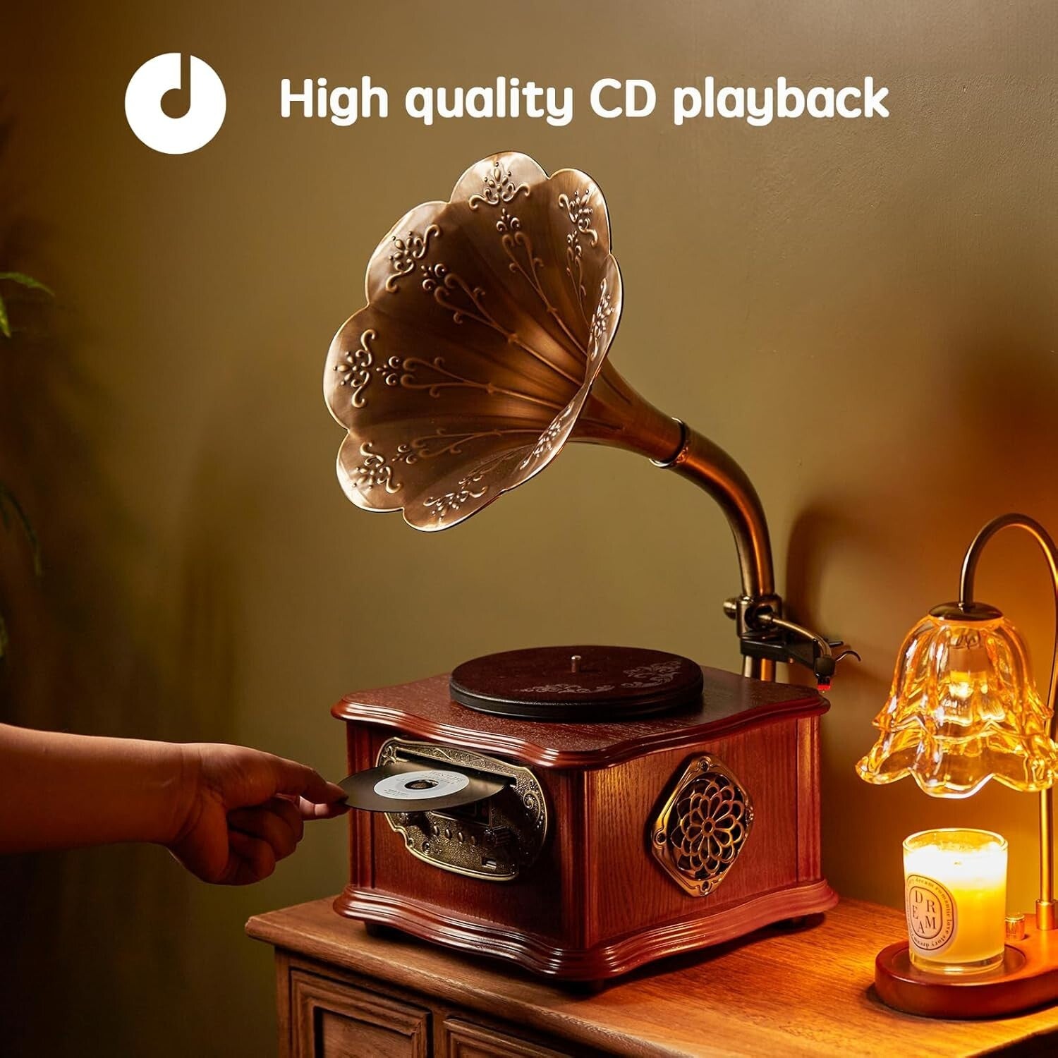 Classic Gramophone with Dual-Speed Turntable & Bluetooth - Elegant Home Decor