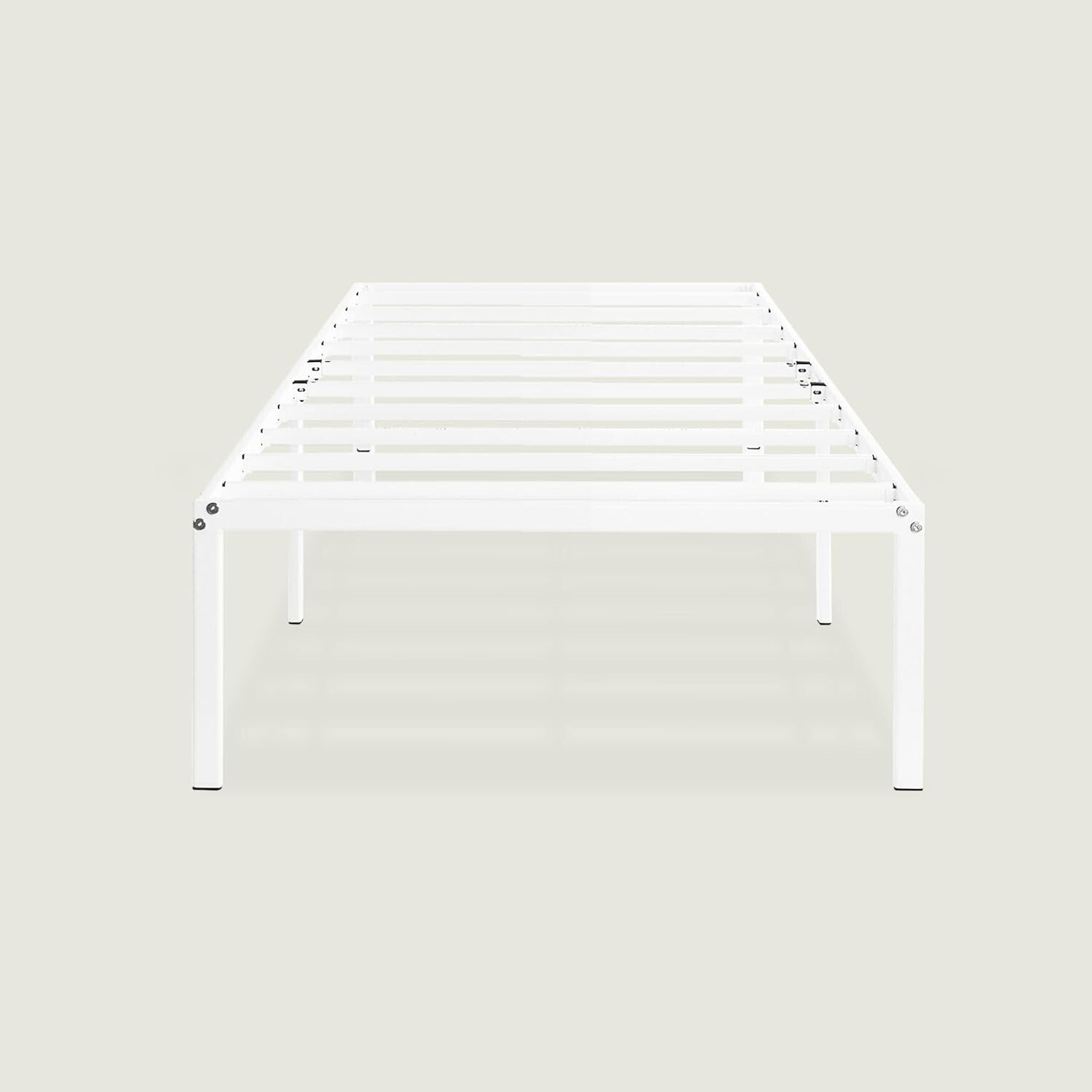Elegant 18-Inch White Metal Platform Bed Frame with Steel Slats - Twin Size