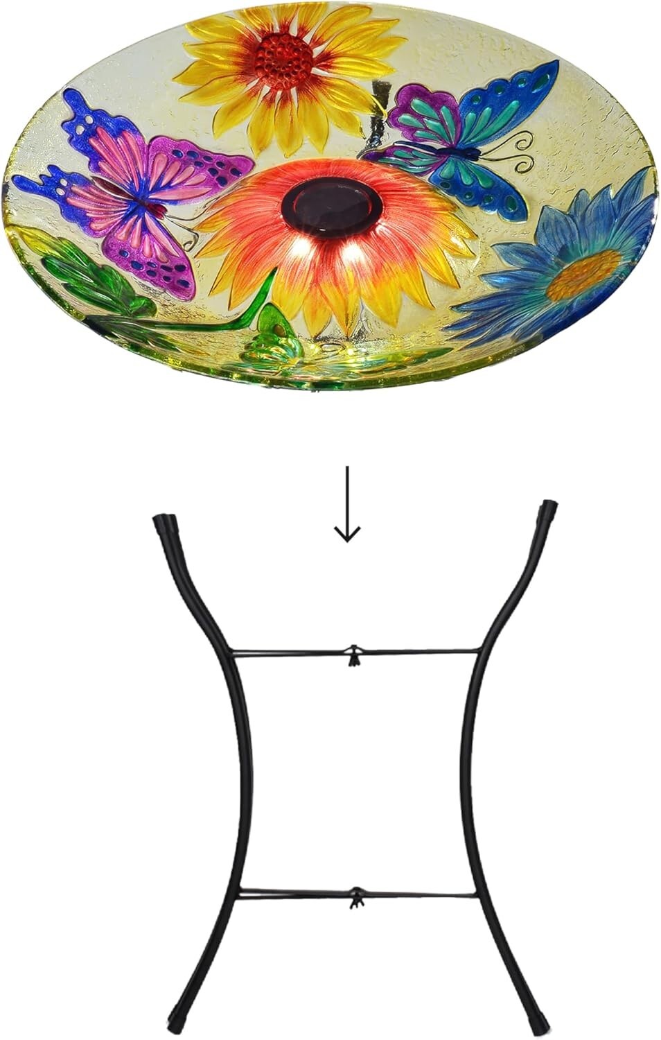 Elegant 18" Solar Glass Birdbath with LED Lights – Attract Butterflies Outdoors