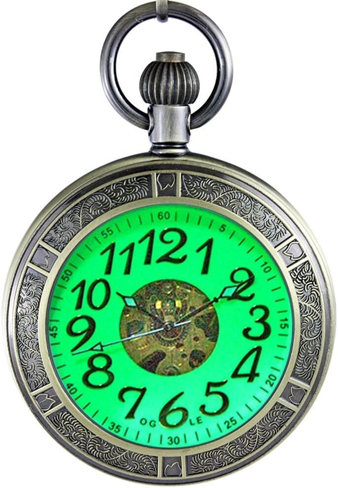 Elegant Silver Pocket Watch - Waterproof, Self-Winding & Luminous Dial - 48mm