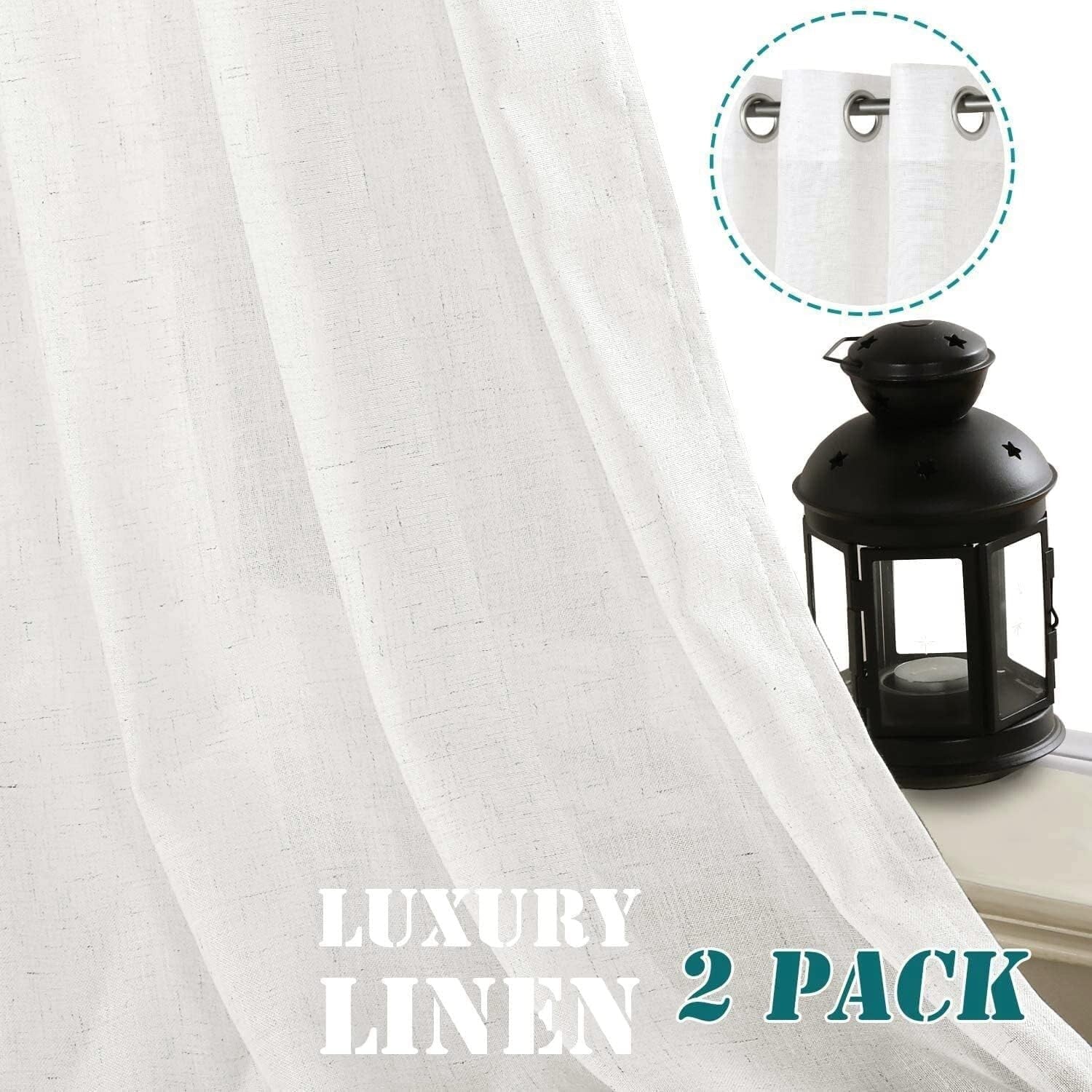 Soft Linen Sheer Curtains with Grommet Top – Elegant 2 Pack 52" x 96" Panels