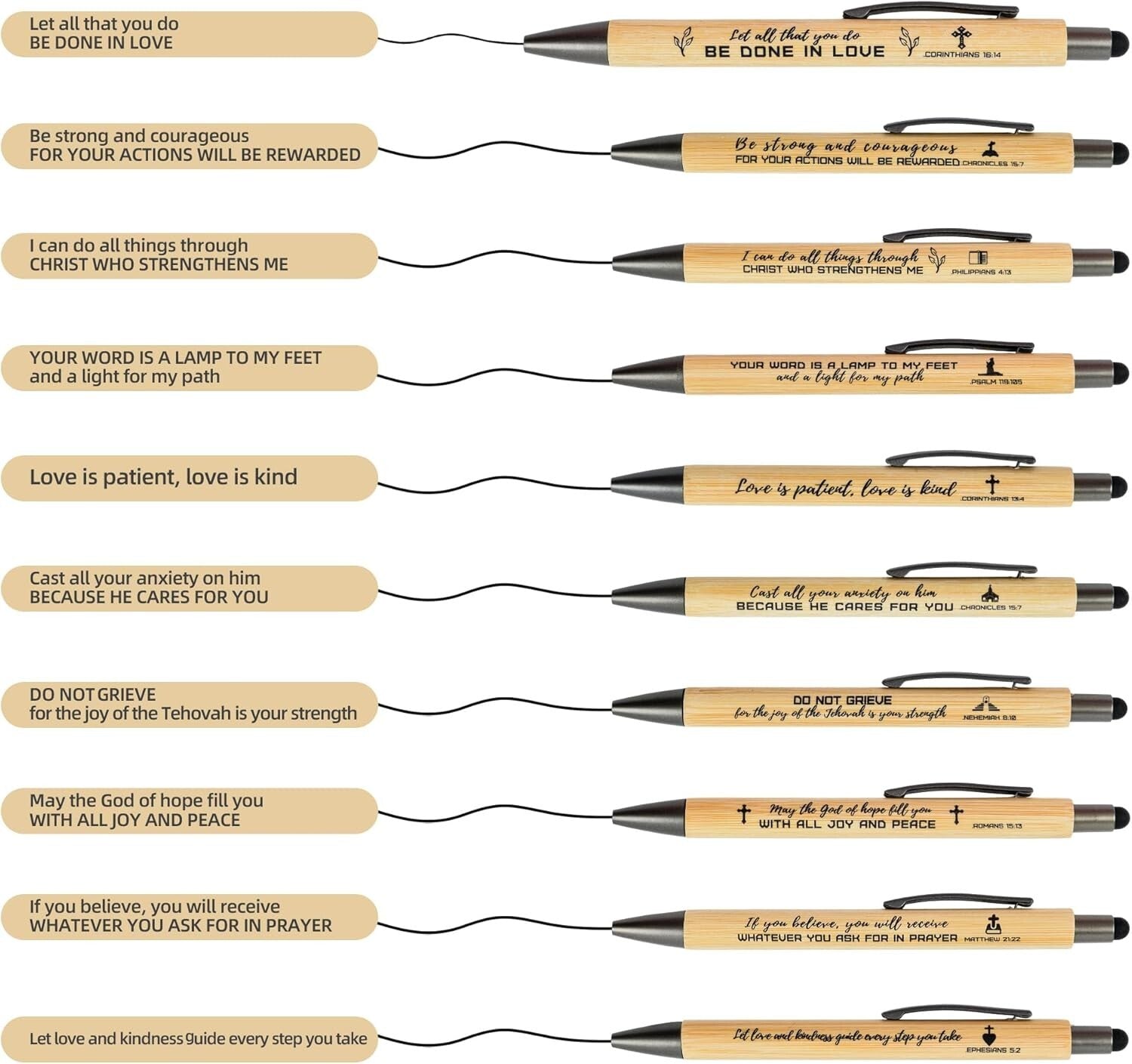 Inspirational Christian Pens with Stylus - 500 Pack for Office & School Use