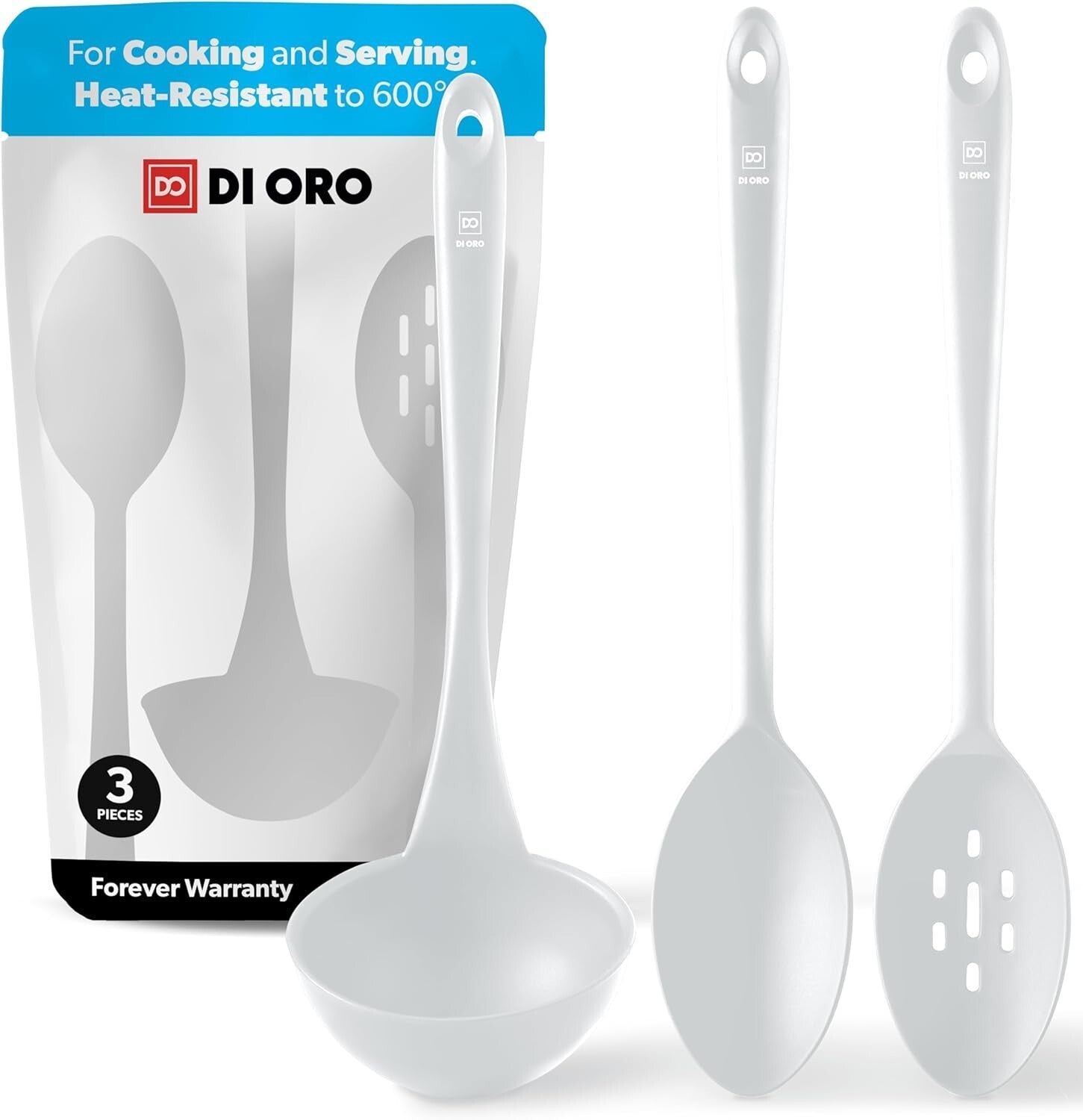 Durable Heat-Proof Silicone Spoon Set - 3 Pieces for Mixing, Serving & Stirring