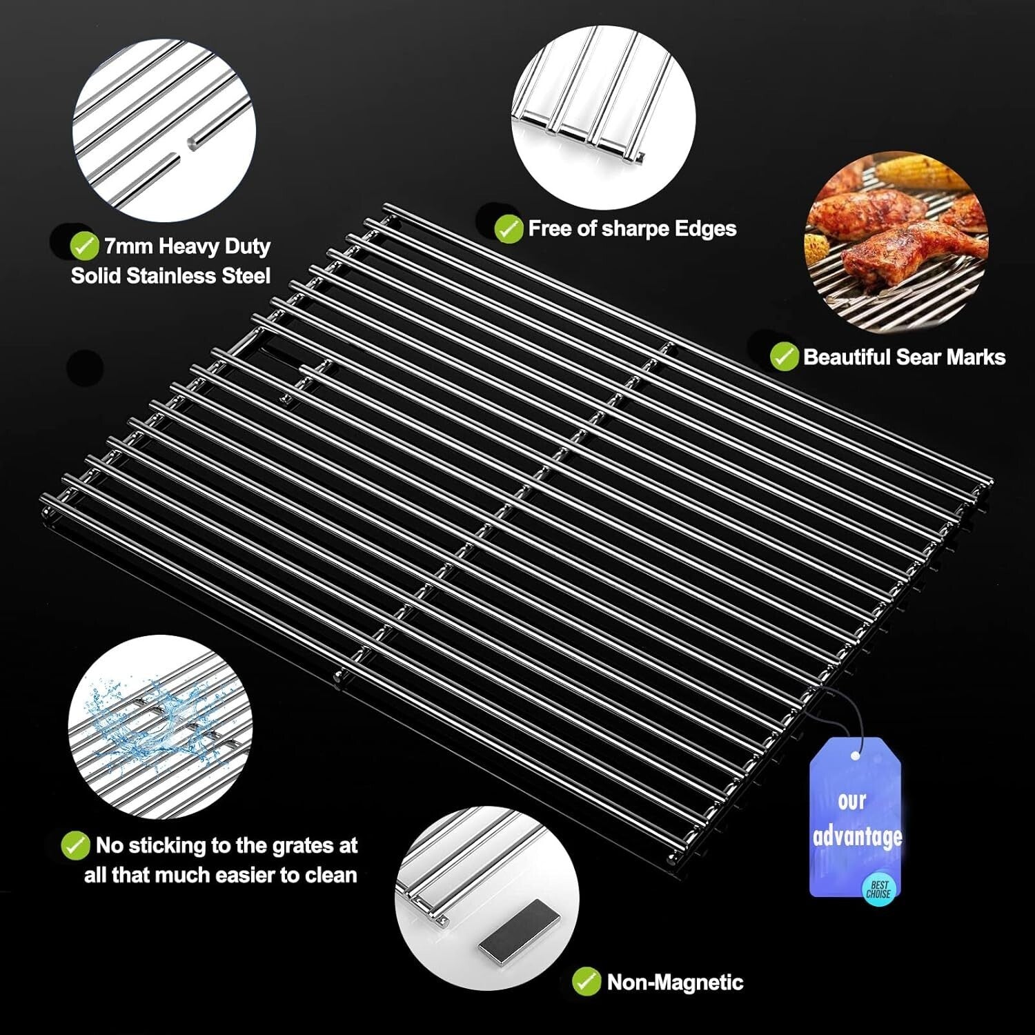 Durable 17-inch Stainless Steel Grill Grates for Nexgrill & Charbroil Models