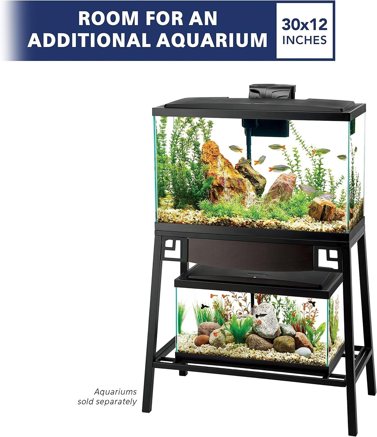 Elegant Metal 20 Gallon Aquarium Stand with Reversible Wood Panels - Black/Brown