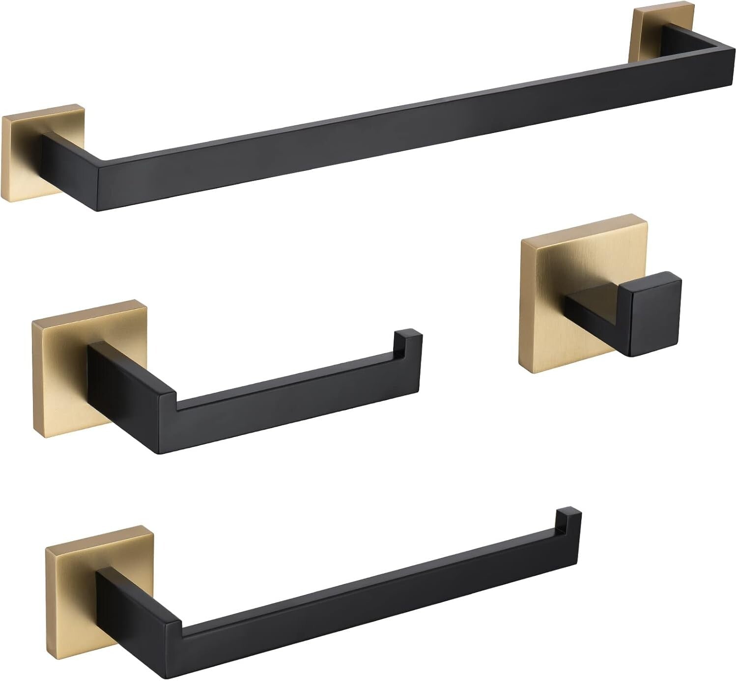 4-Piece Black & Gold Stainless Steel Bathroom Hardware Set - Elegant Style